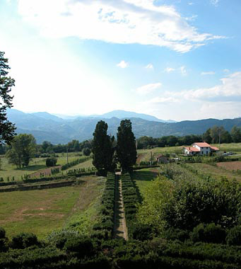 Viale d'accesso e panorama dal primo piano dell'edificio.