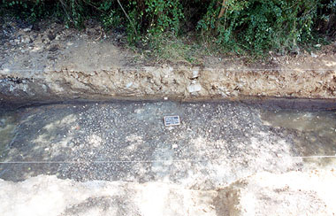 Alveo del lago di Porta, tratto di strada con selciato di ciottoli fluviali (scavi SAT 2000)