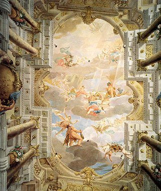 Lucca, sala della Musica, Giovan Gioseffo Dal Sole e Marco Antonio Chiarini, Il Convito degli Dei e l´Assunzione di Ercole all´Olimpo